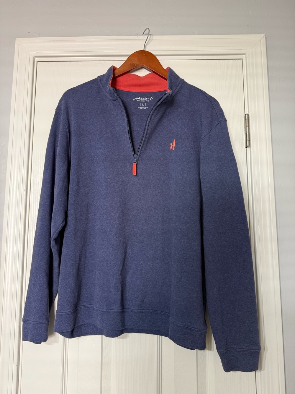 Johnnie O West Coast Prep 1/4 Zip Sweater Men’s Large Blue 100% pima cotton